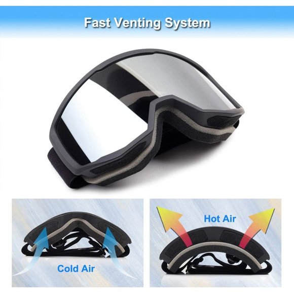 Women OTG Black Frame Sliver Anti Fog UV Protection Snowboard Goggles - Picture 3 of 9